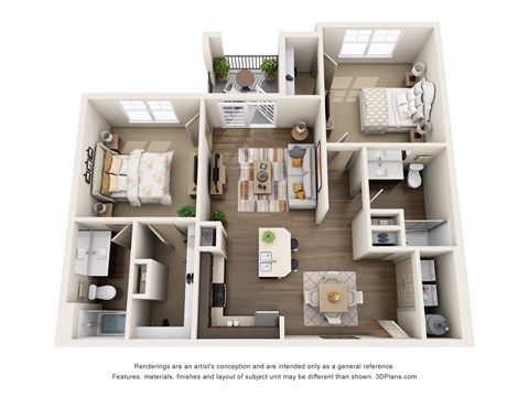 Floor plan for 2 beds, 2 baths, 1114 sqft